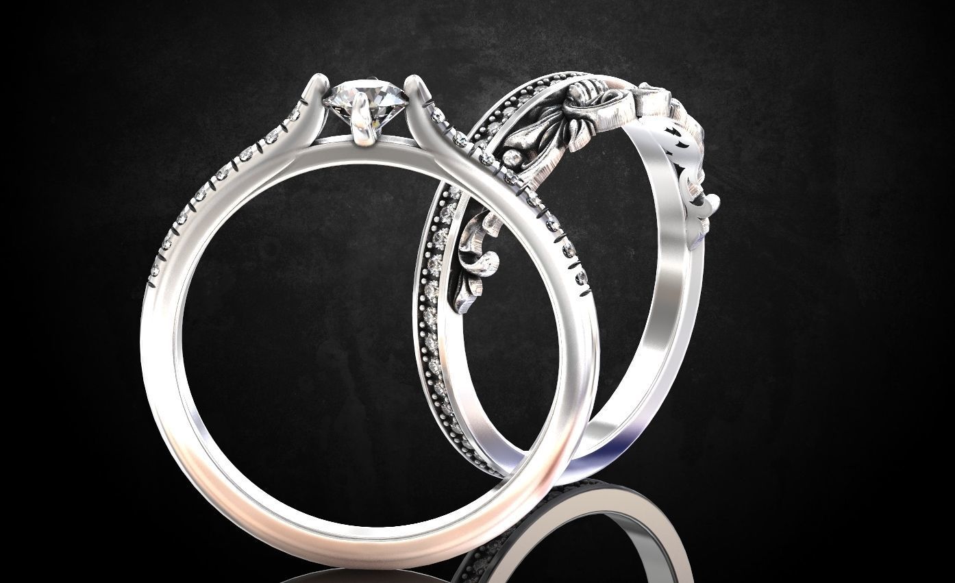 Ring with a crown in the form of a heart with stones stylish 260 3D print model_17