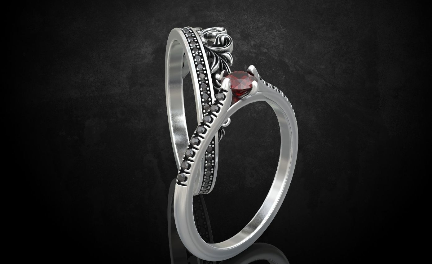 Ring with a crown in the form of a heart with stones stylish 260 3D print model_20