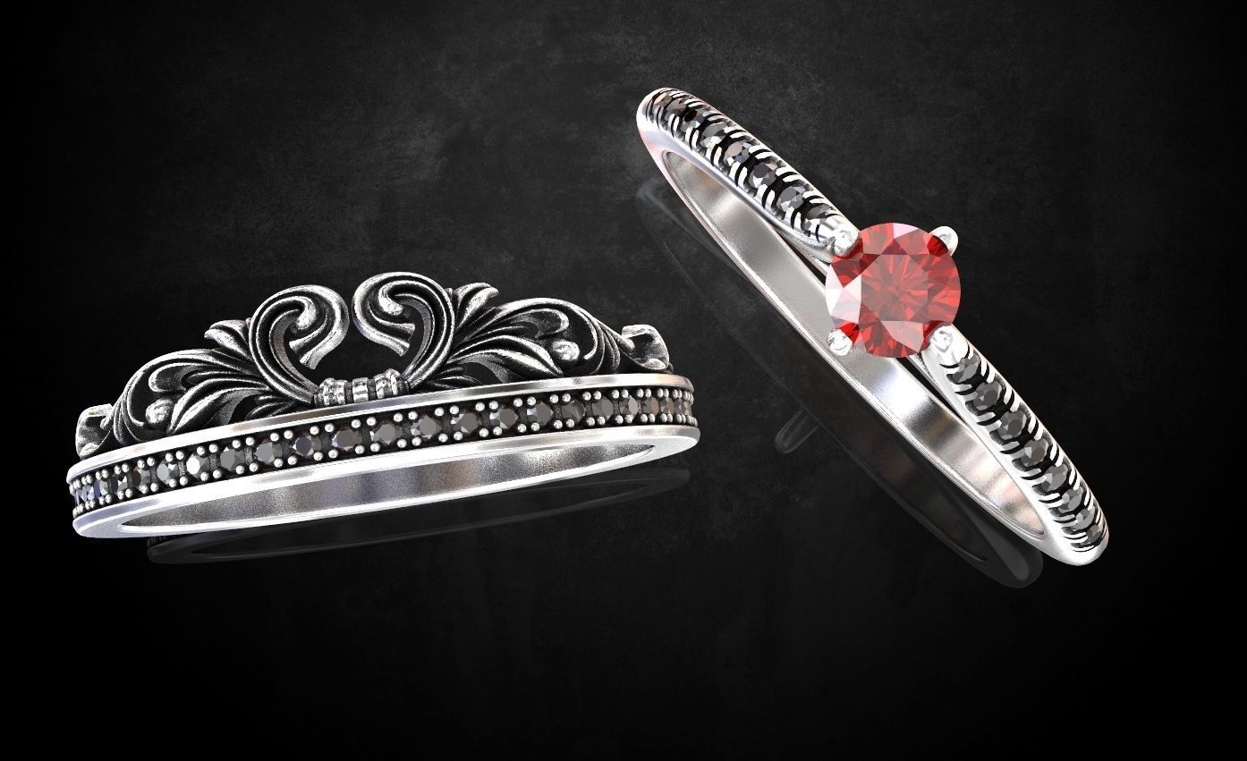 Ring with a crown in the form of a heart with stones stylish 260 3D print model_3