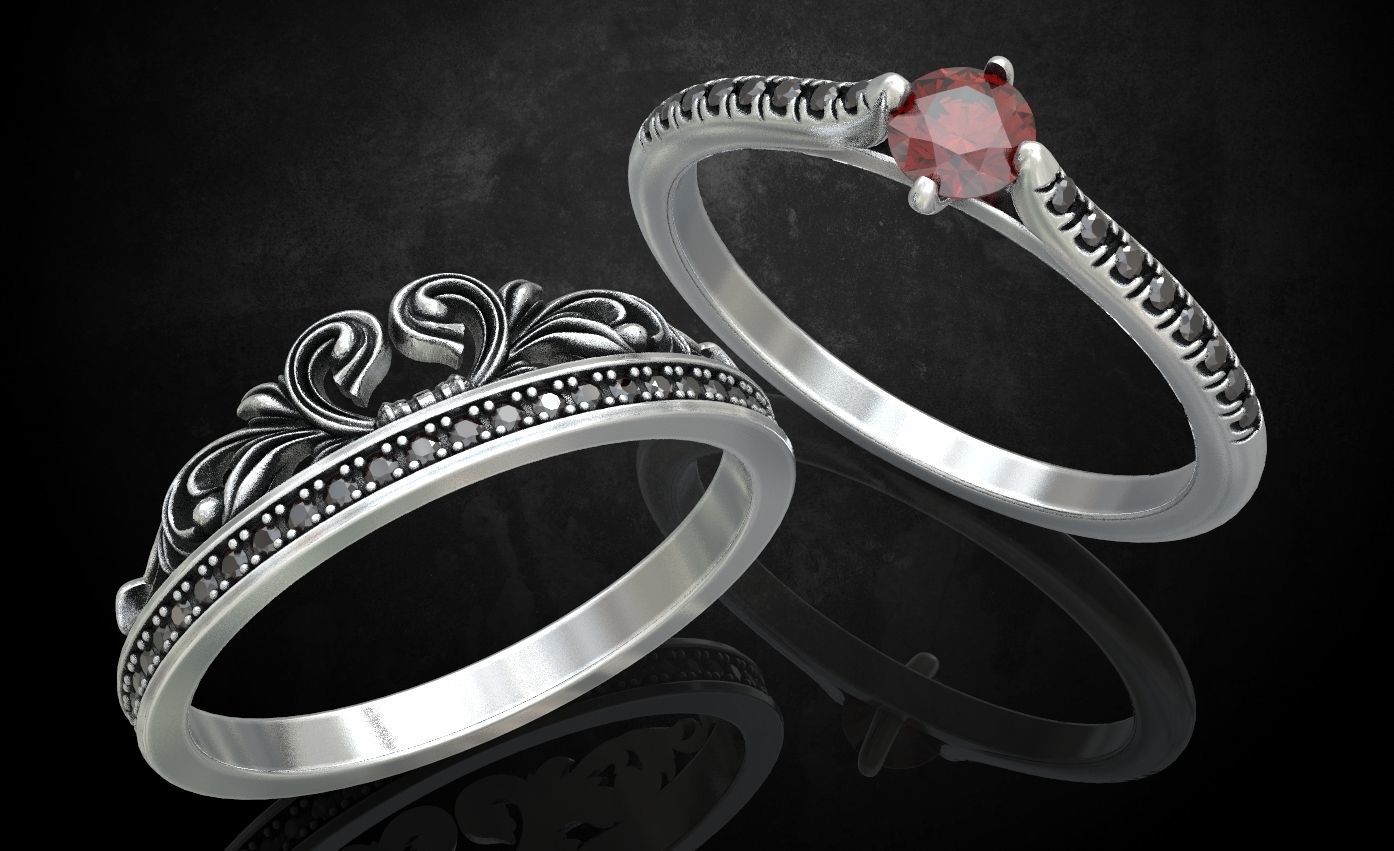 Ring with a crown in the form of a heart with stones stylish 260 3D print model_19