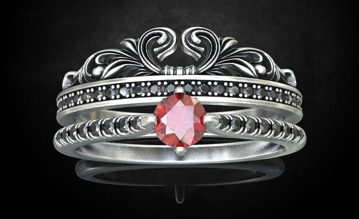 Ring with a crown in the form of a heart with stones stylish 260 3D print model_5