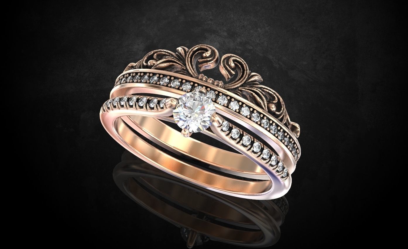 Ring with a crown in the form of a heart with stones stylish 260 3D print model_4