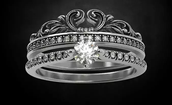 Ring with a crown in the form of a heart with stones stylish 260