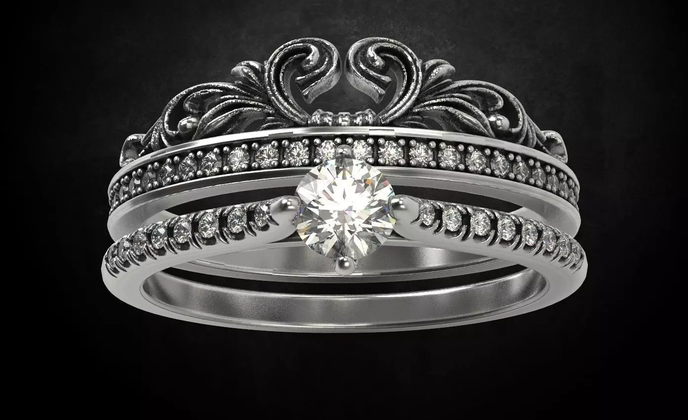 Ring with a crown in the form of a heart with stones stylish 260 3D print model_0
