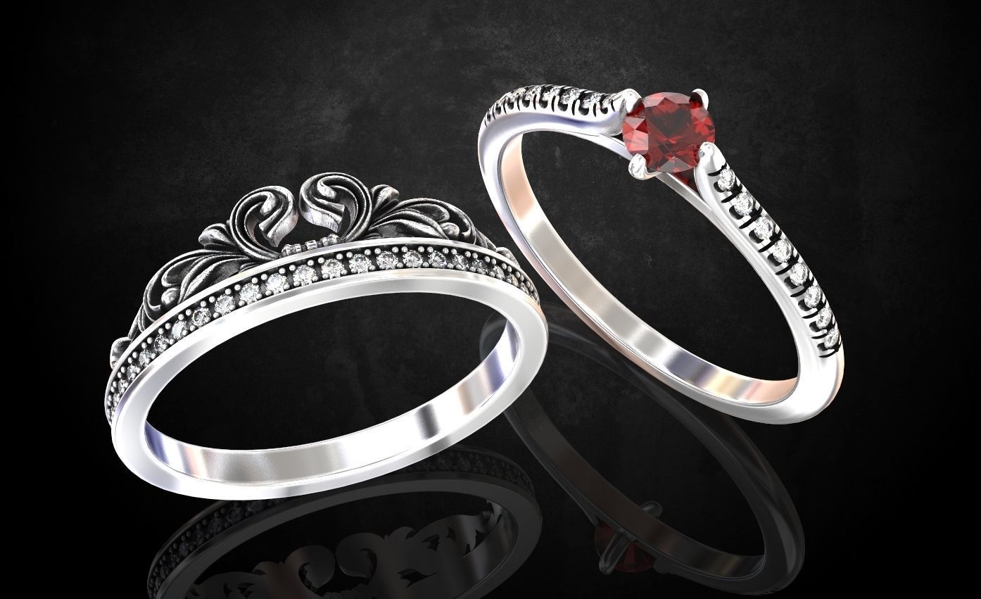 Ring with a crown in the form of a heart with stones stylish 260 3D print model_18