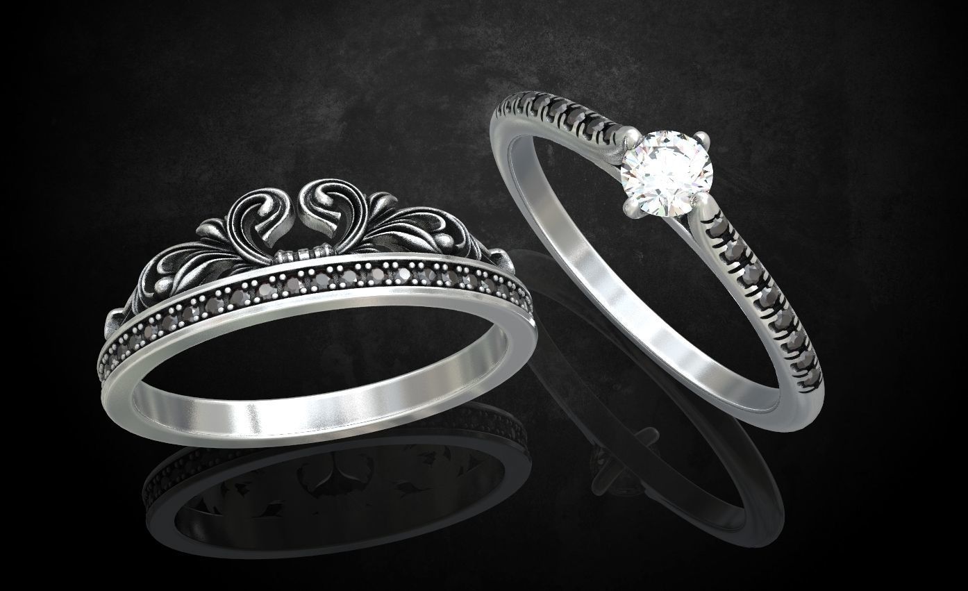 Ring with a crown in the form of a heart with stones stylish 260 3D print model_8