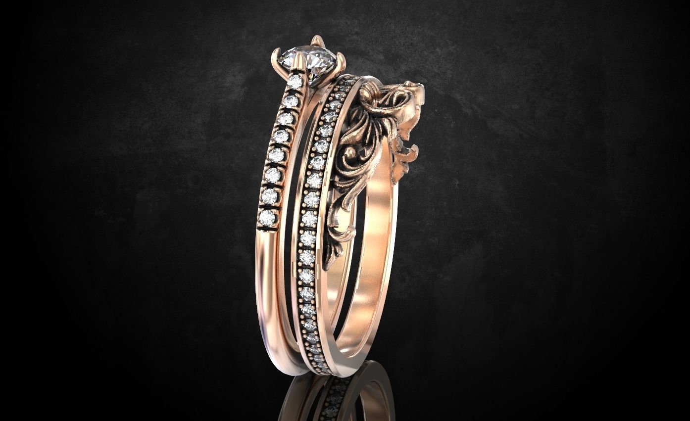 Ring with a crown in the form of a heart with stones stylish 260 3D print model_9