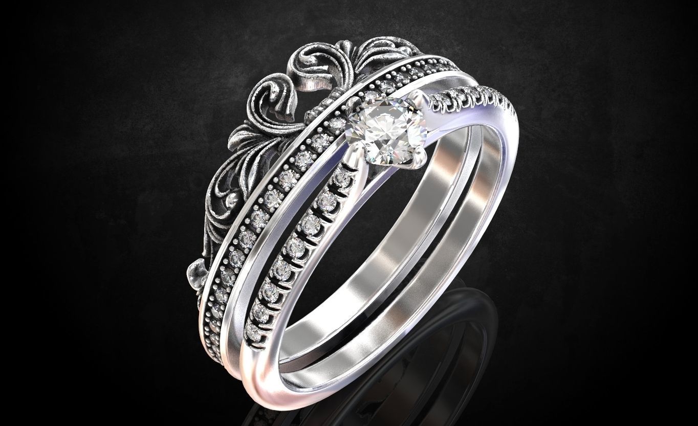 Ring with a crown in the form of a heart with stones stylish 260 3D print model_11