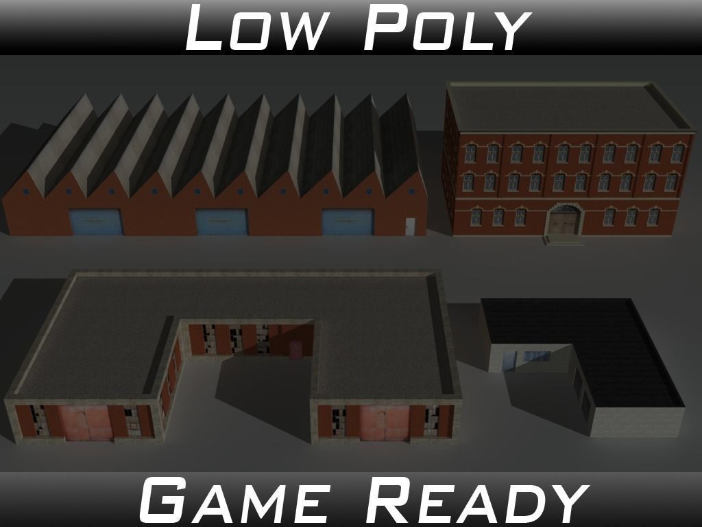 Factory Building Set 1 Low-poly 3D model_0