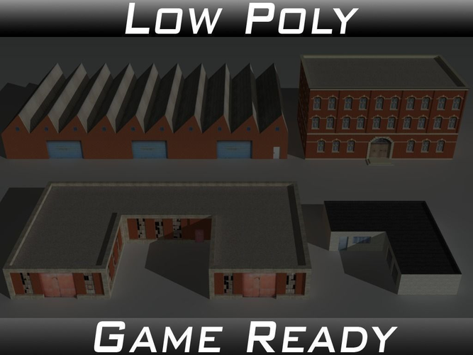 Factory Building Set 1 Low-poly 3D model