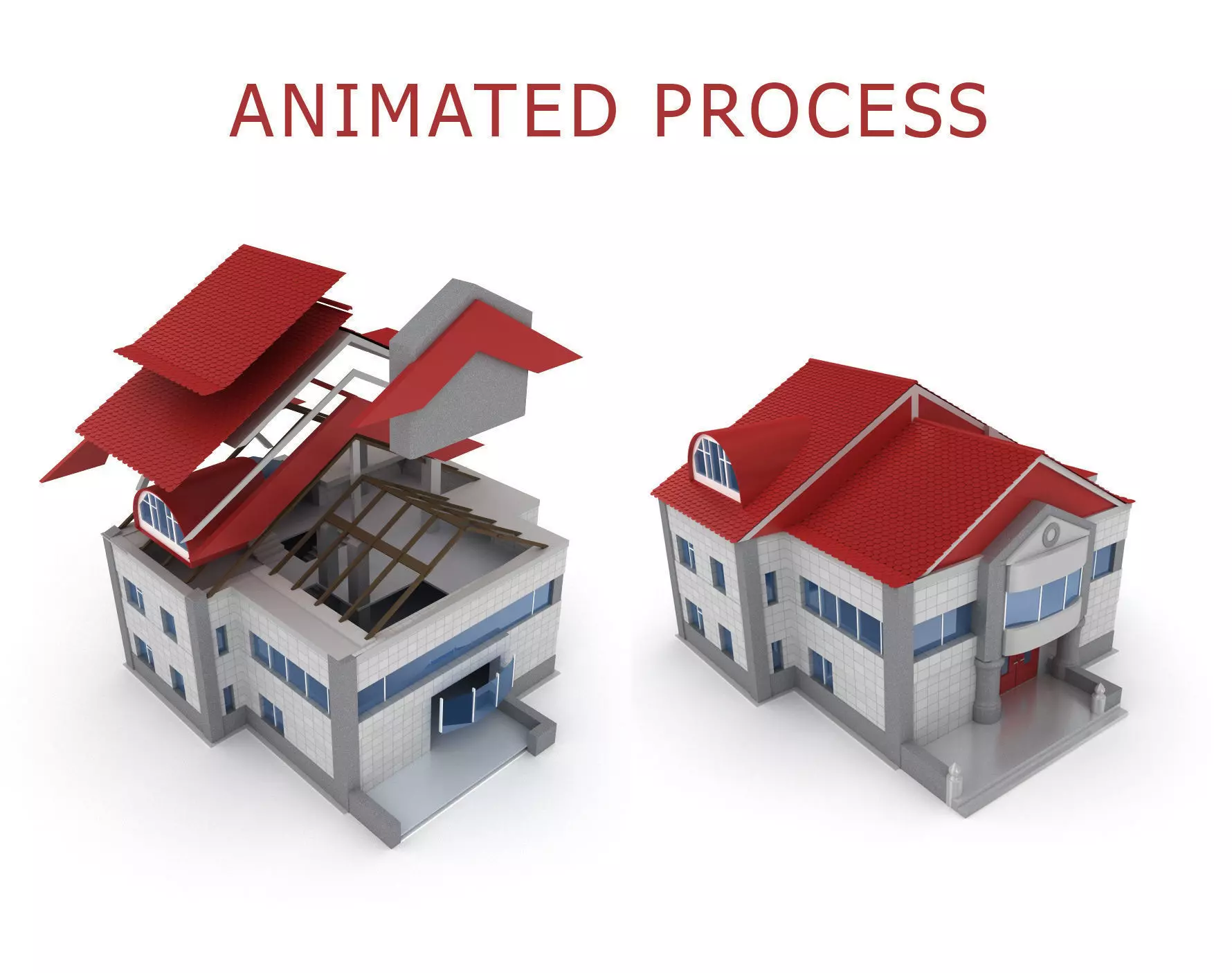 Animated process of house building  3D model_0