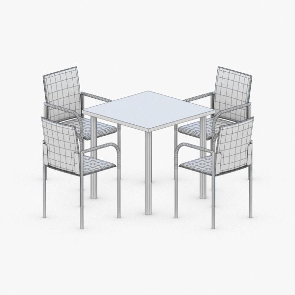 0740 - Table and Chairs Set Low-poly 3D model_4