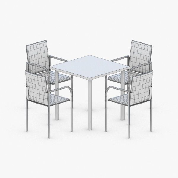 0740 - Table and Chairs Set Low-poly 3D model_2