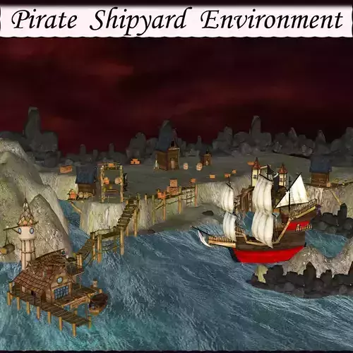 Pirate Shipyard Environment  Low-poly 3D model