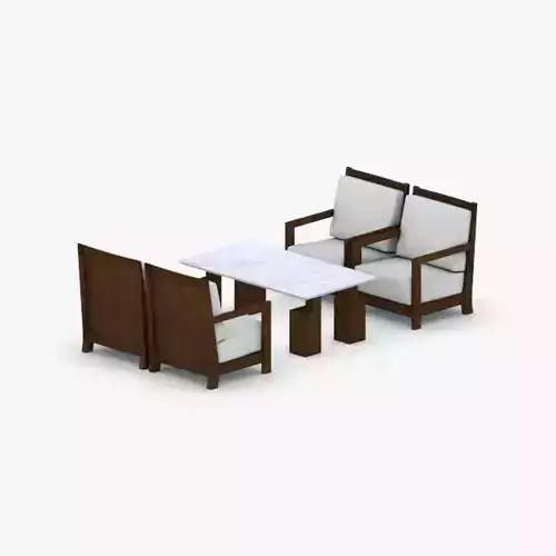 0743 - Table and Chairs Set Low-poly 3D model