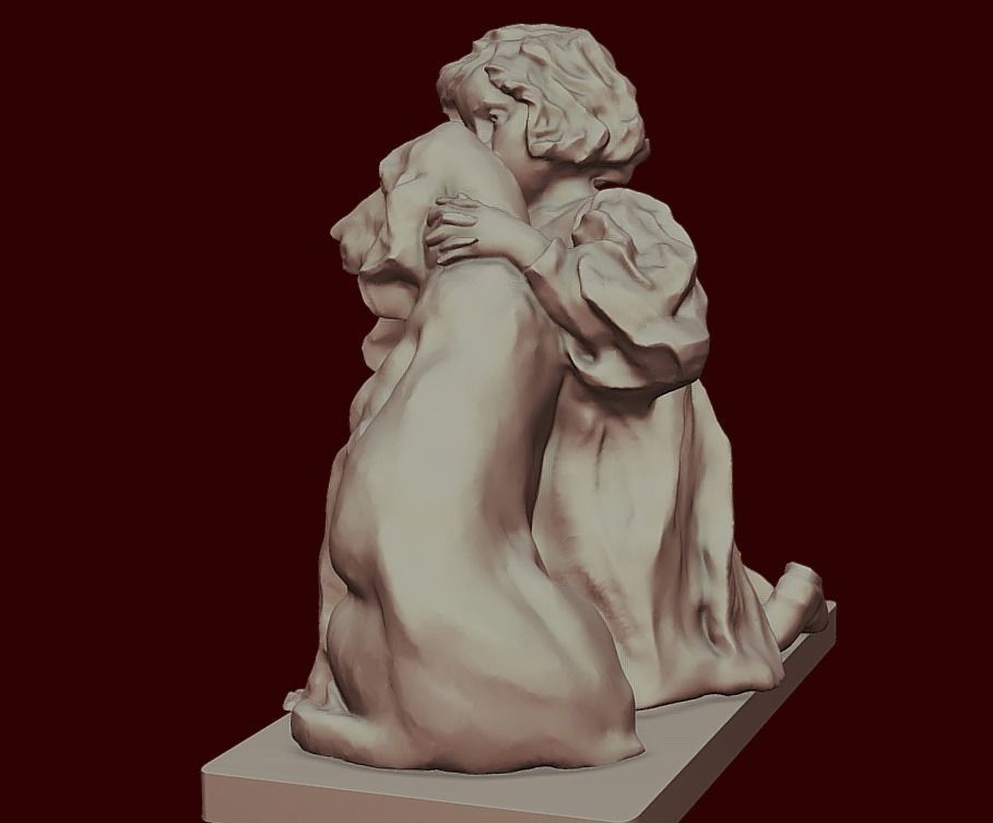 Friends statue of woman hugging dog 3D print model_1