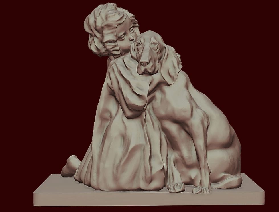 Friends statue of woman hugging dog 3D print model_3