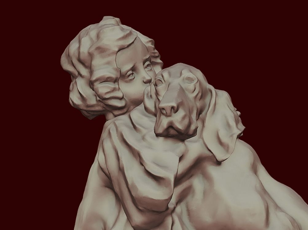 Friends statue of woman hugging dog 3D print model_2