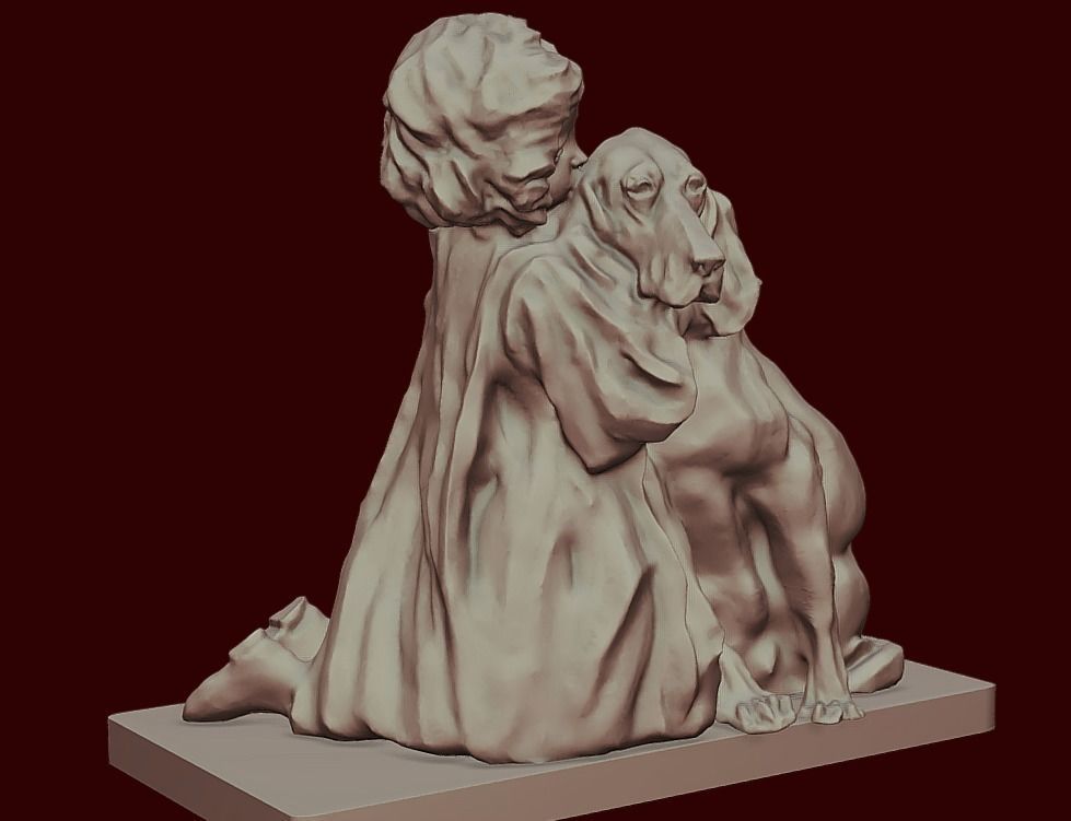 Friends statue of woman hugging dog 3D print model_4
