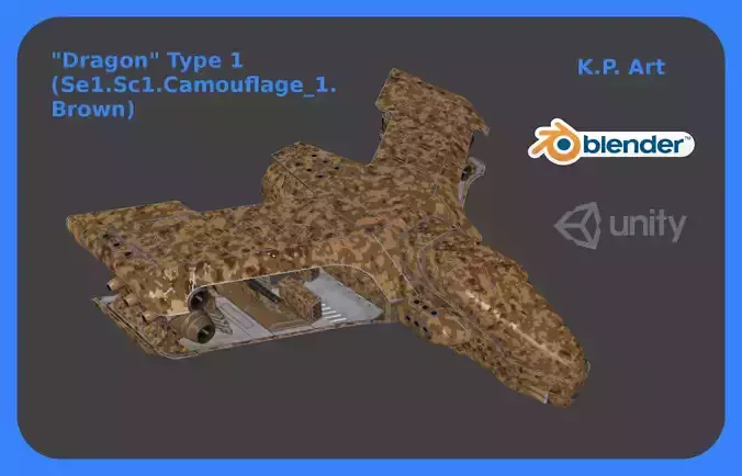 Spaceship Dragon Type 1 Se1-Sc1-Camouflage1-Brown Low-poly 3D model