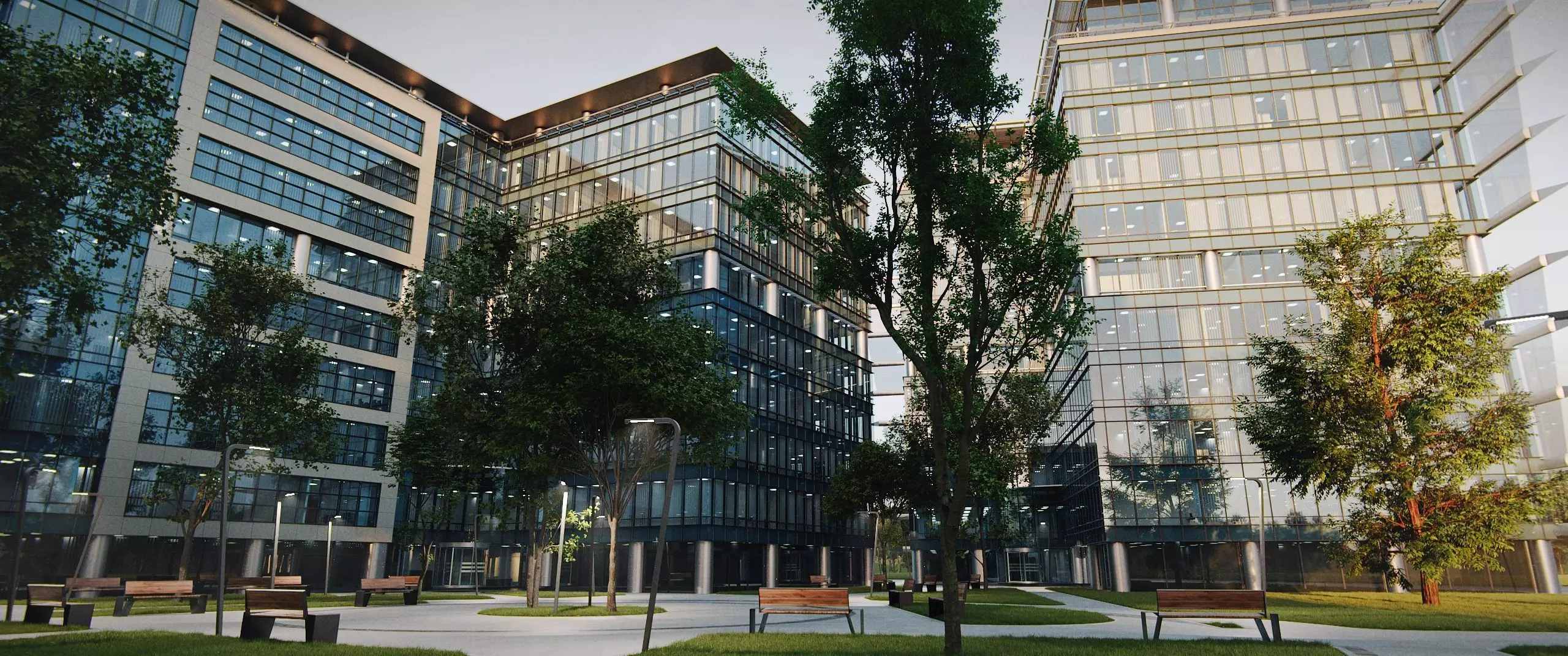 Glass Office Buildings - Modern Business Center 3D model_16