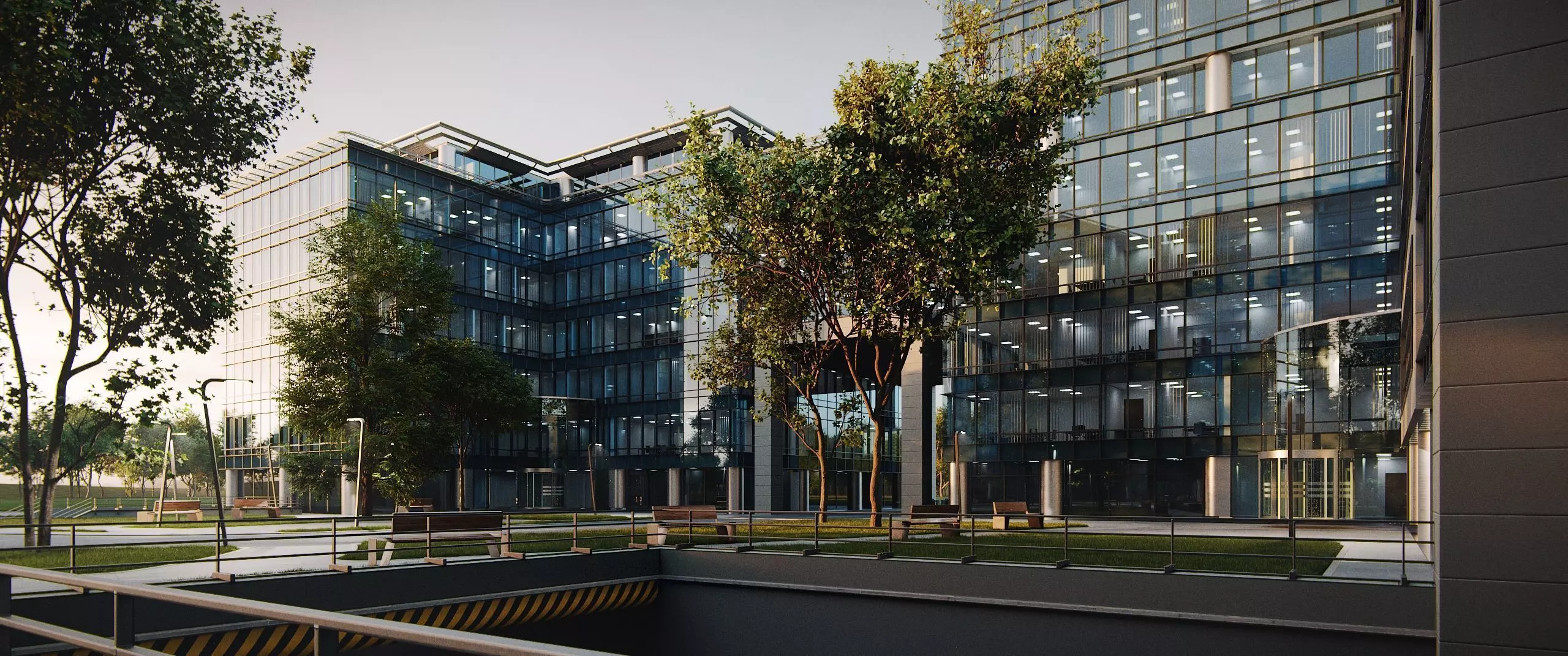 Glass Office Buildings - Modern Business Center 3D model_12