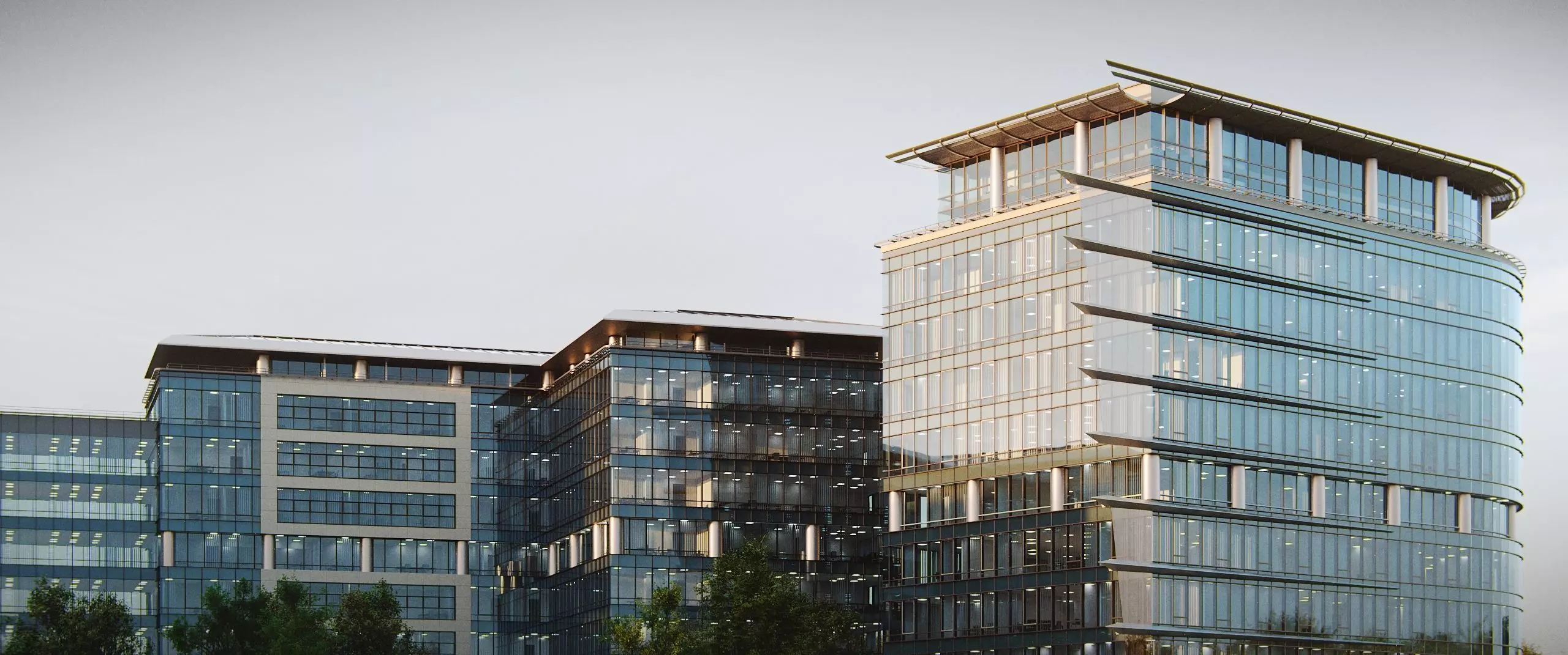 Glass Office Buildings - Modern Business Center 3D model_22