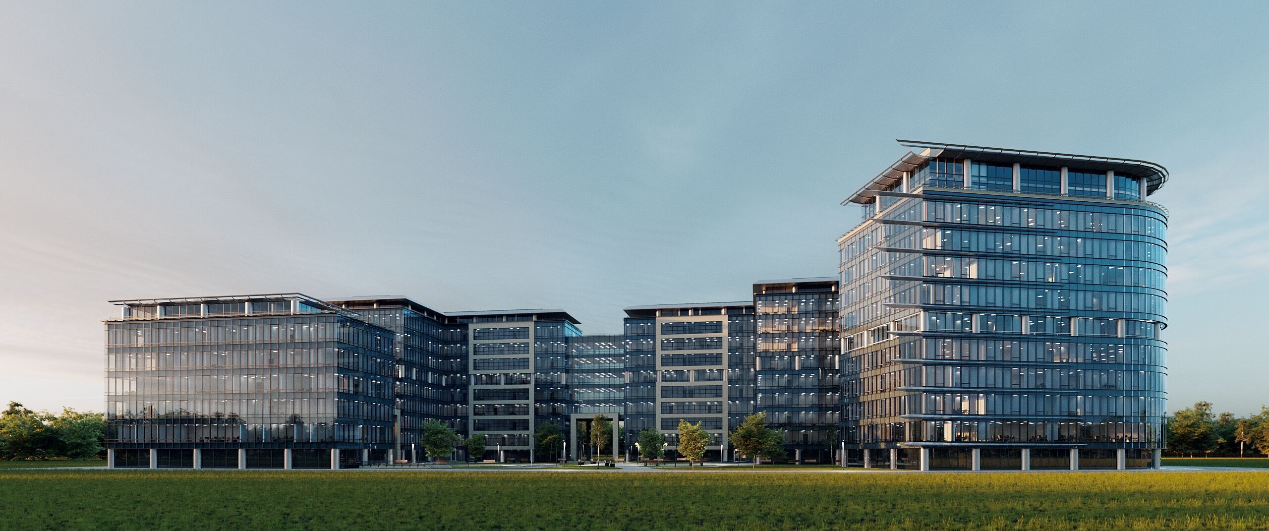 Glass Office Buildings - Modern Business Center 3D model_0