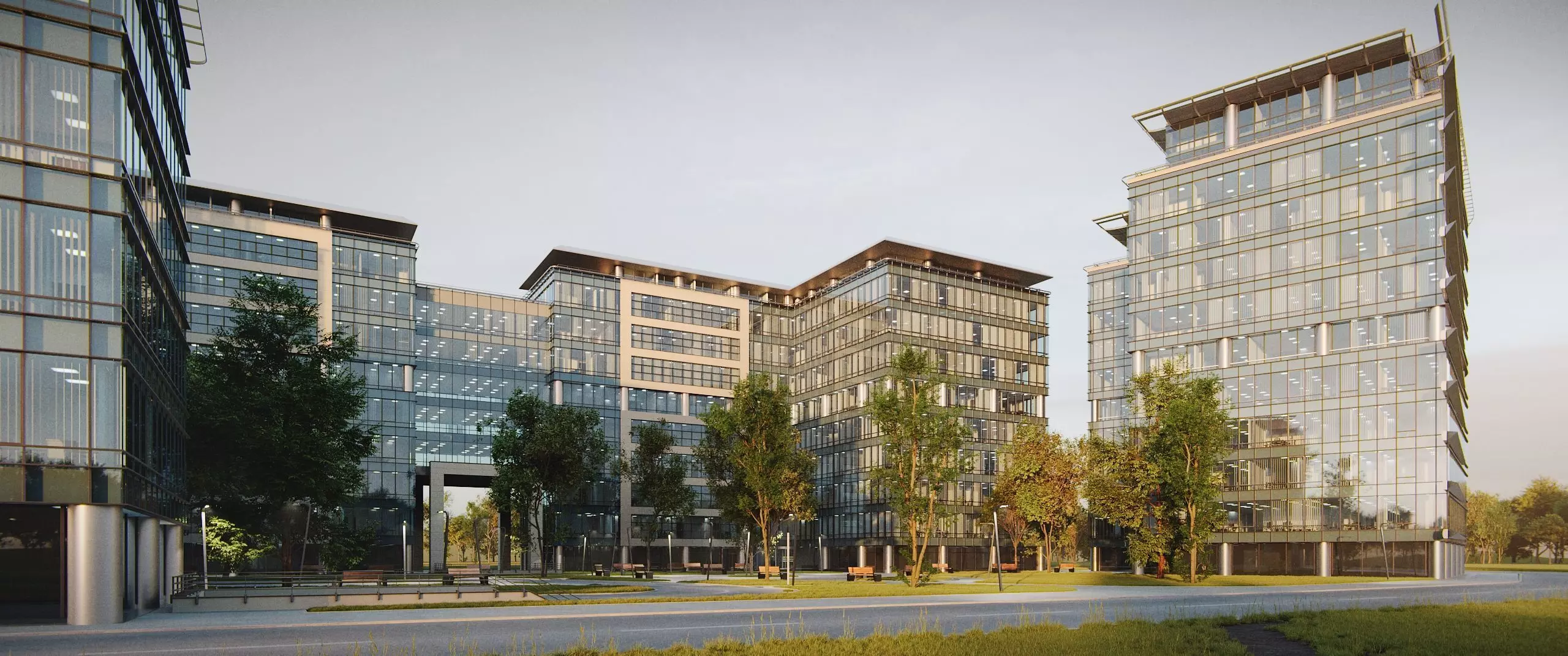 Glass Office Buildings - Modern Business Center 3D model_24