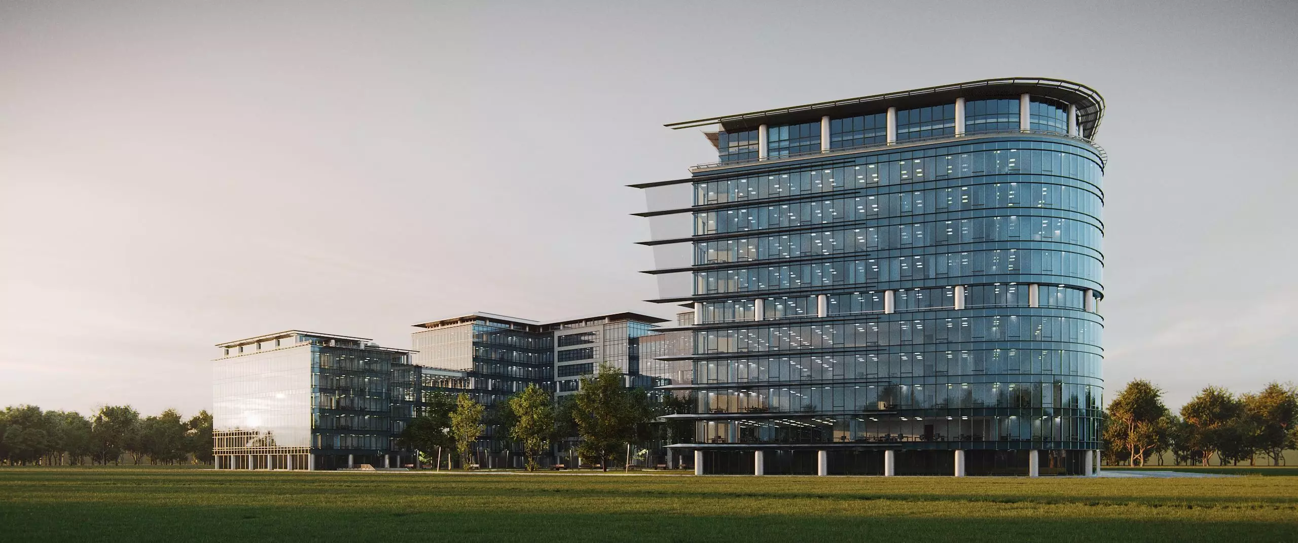 Glass Office Buildings - Modern Business Center 3D model_6