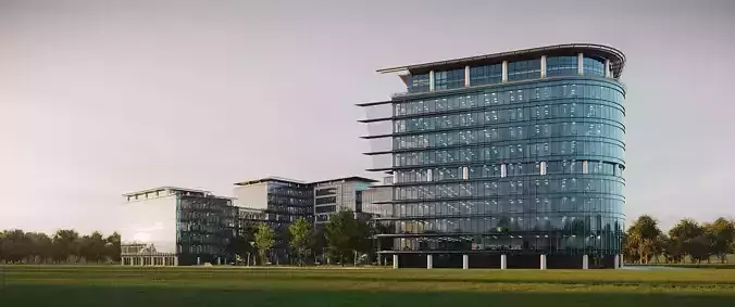 Glass Office Buildings - Modern Business Center 3D model 7