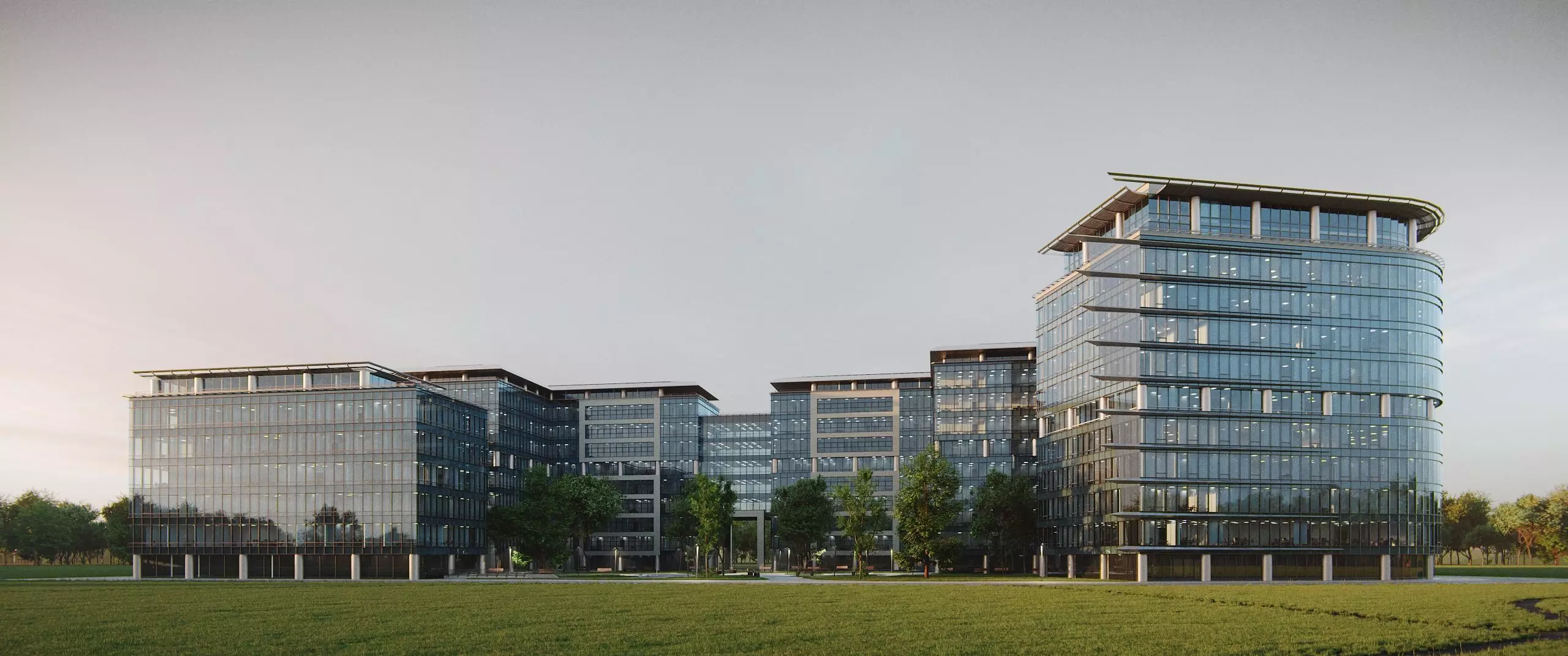 Glass Office Buildings - Modern Business Center 3D model_0