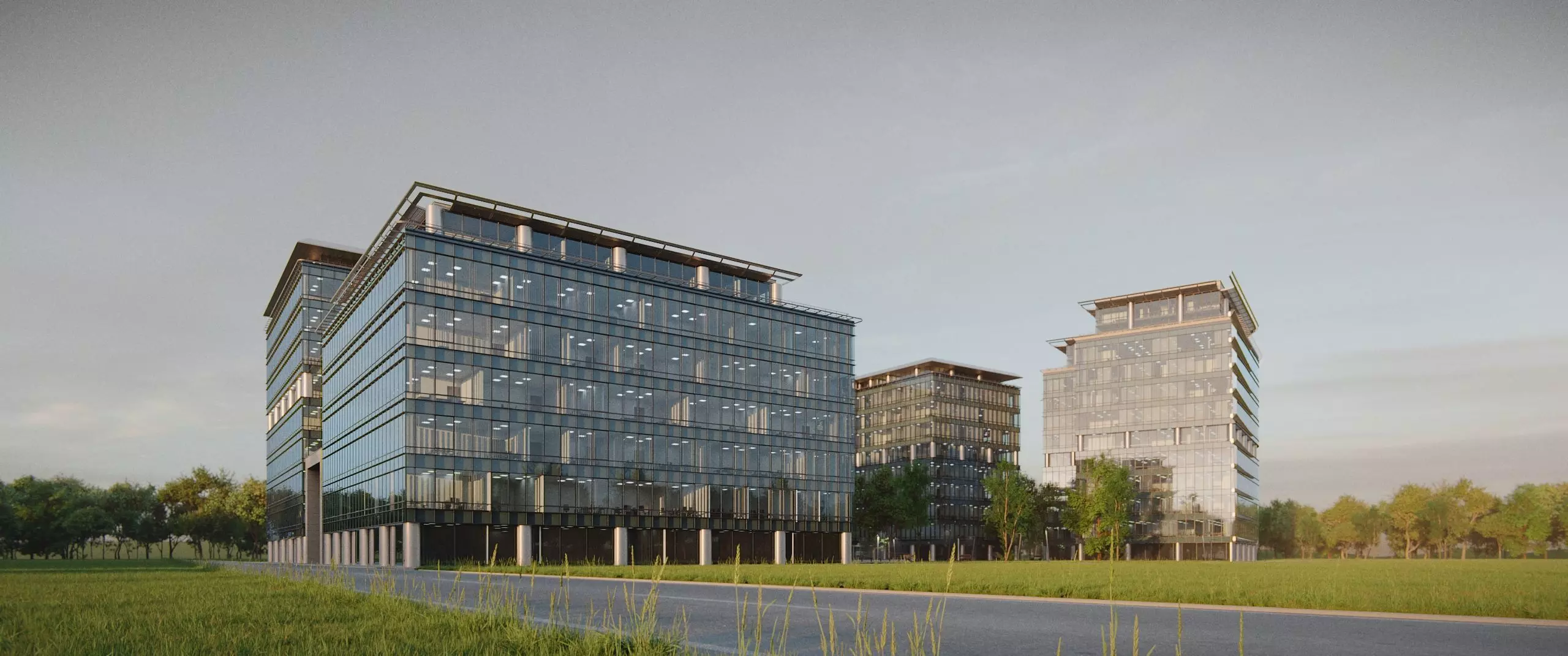 Glass Office Buildings - Modern Business Center 3D model_1