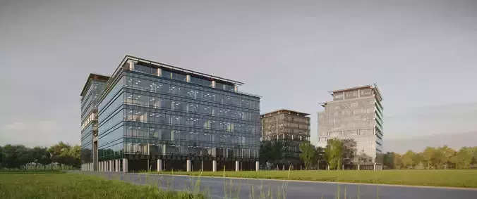 Glass Office Buildings - Modern Business Center 3D model 2