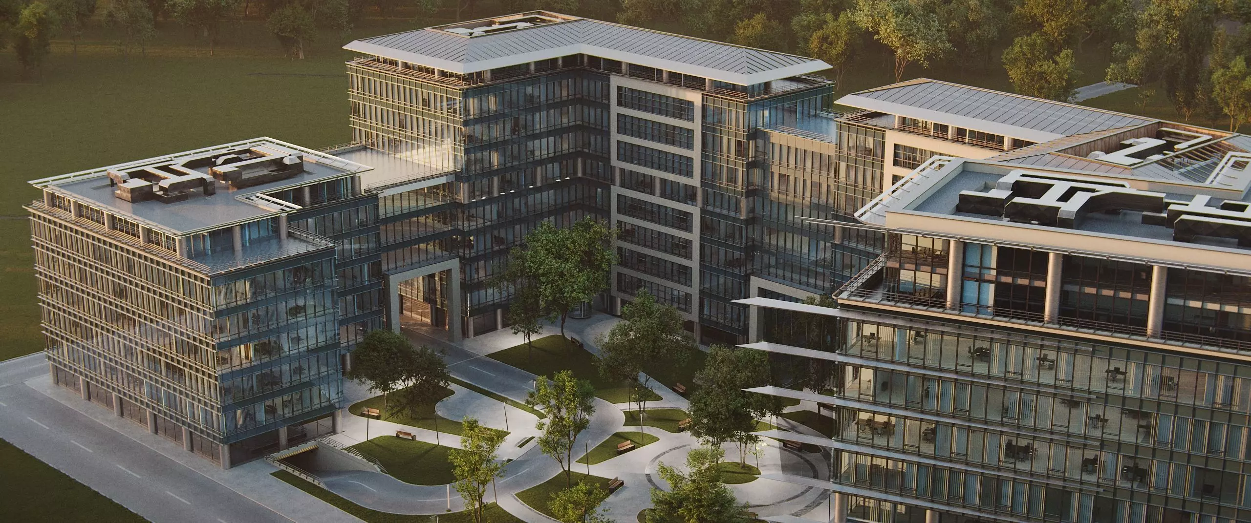 Glass Office Buildings - Modern Business Center 3D model_29