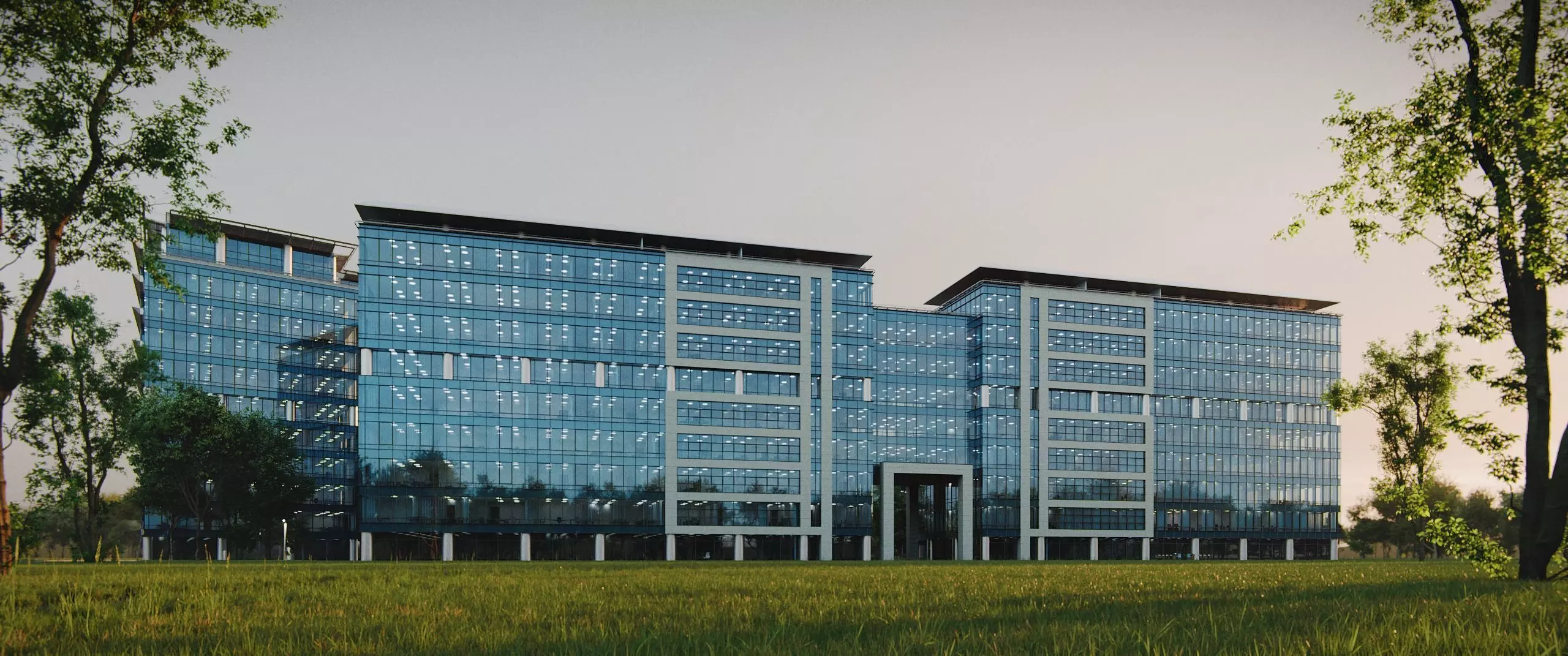 Glass Office Buildings - Modern Business Center 3D model_11