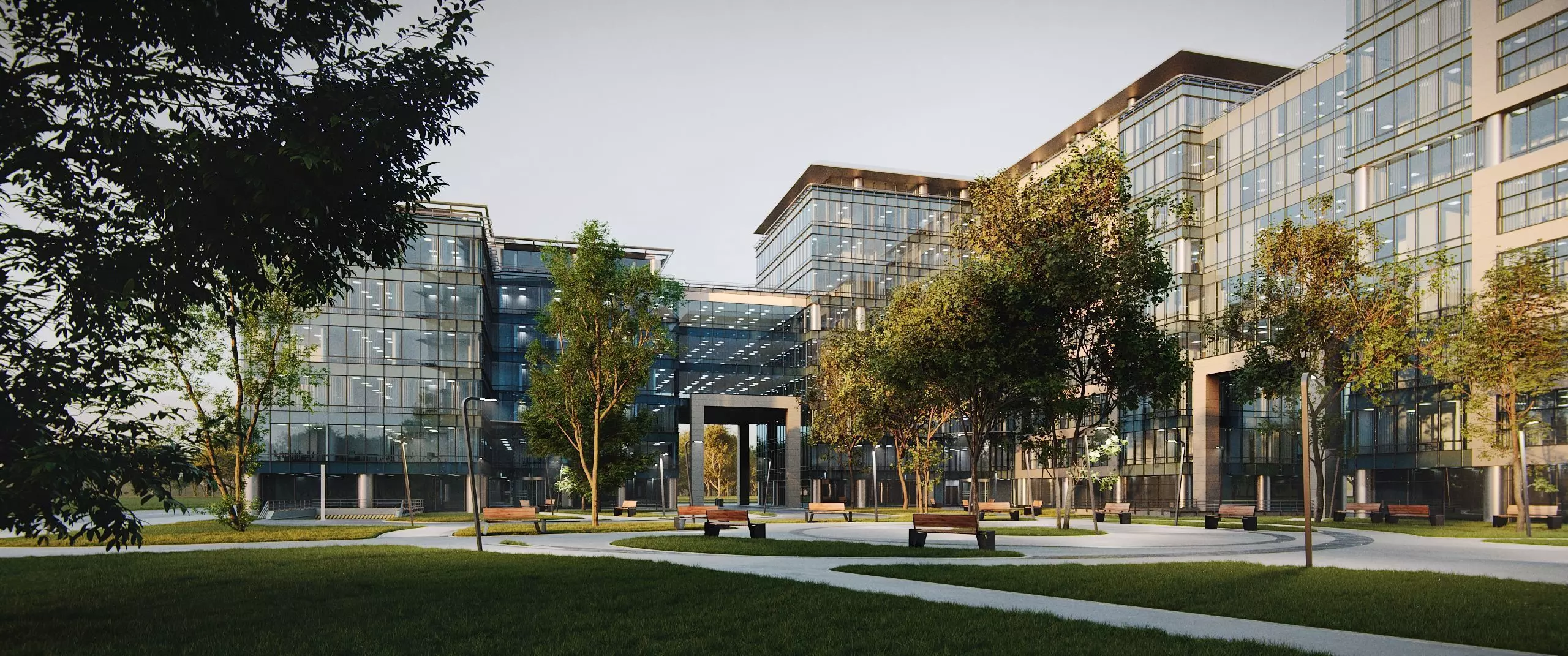 Glass Office Buildings - Modern Business Center 3D model_13