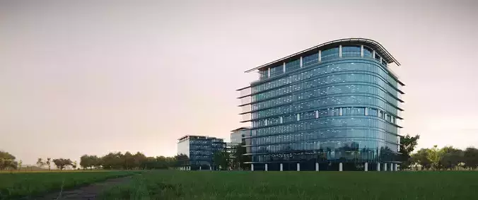Glass Office Buildings - Modern Business Center 3D model 6