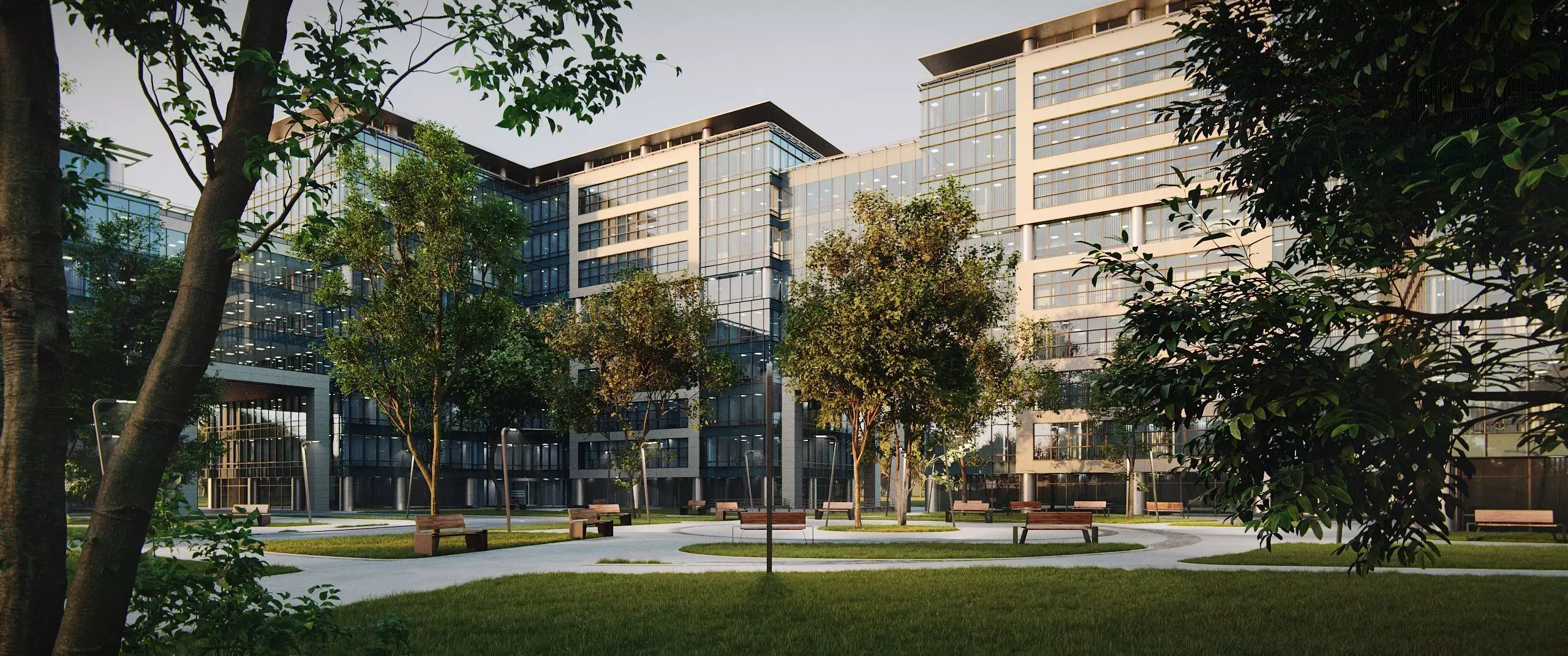 Glass Office Buildings - Modern Business Center 3D model_15