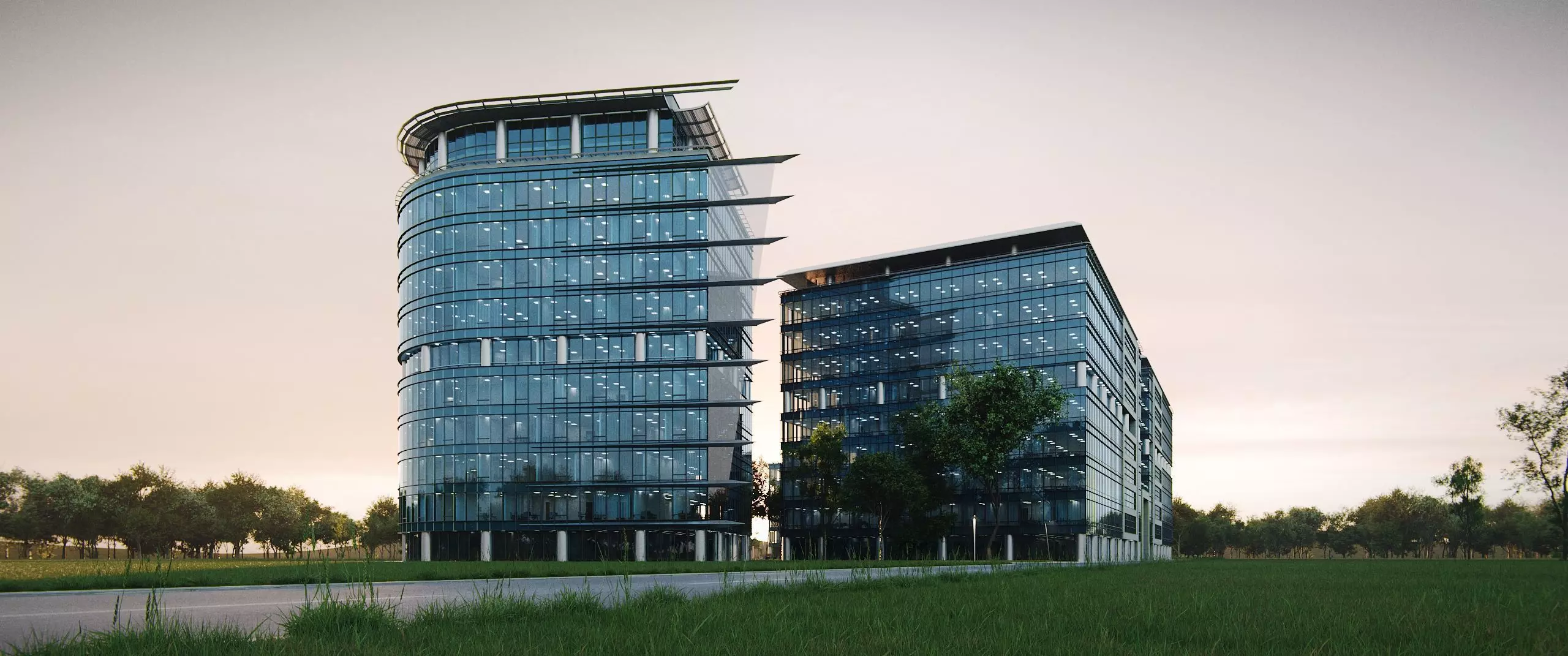 Glass Office Buildings - Modern Business Center 3D model_4