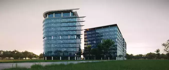 Glass Office Buildings - Modern Business Center 3D model 5