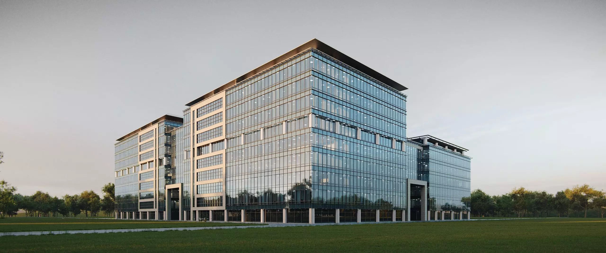 Glass Office Buildings - Modern Business Center 3D model_3