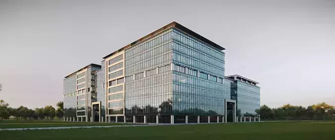 Glass Office Buildings - Modern Business Center 3D model 4