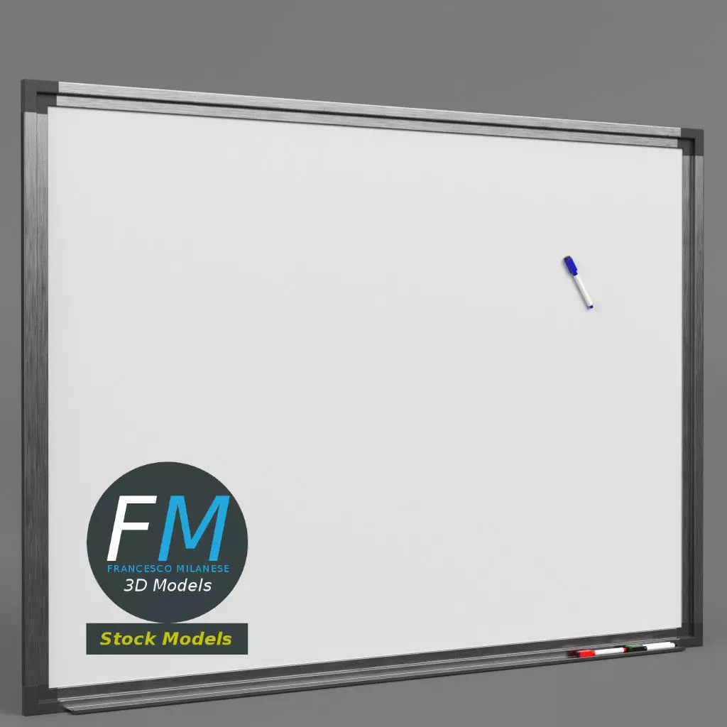 Magnetic whiteboard with markers 3D model_0