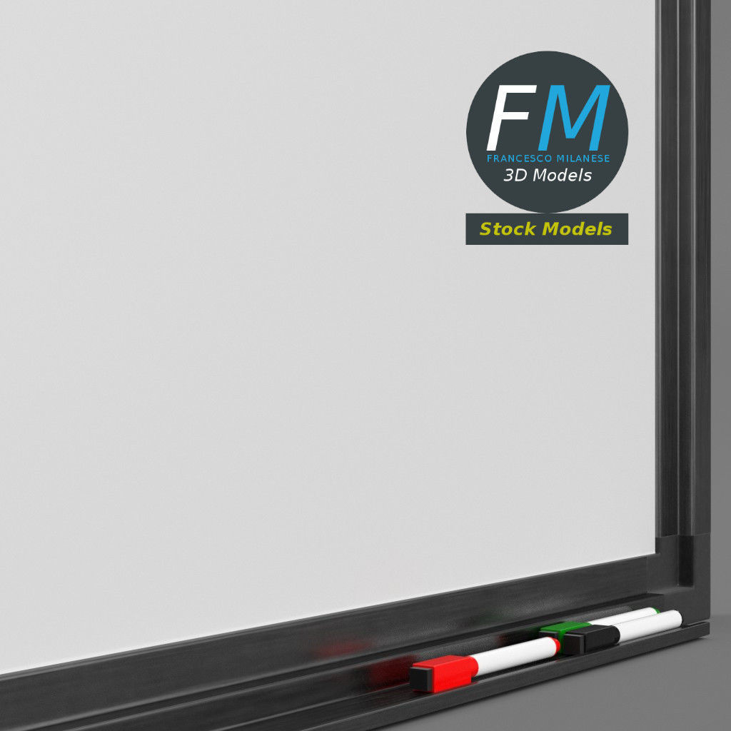 Magnetic whiteboard with markers 3D model_4