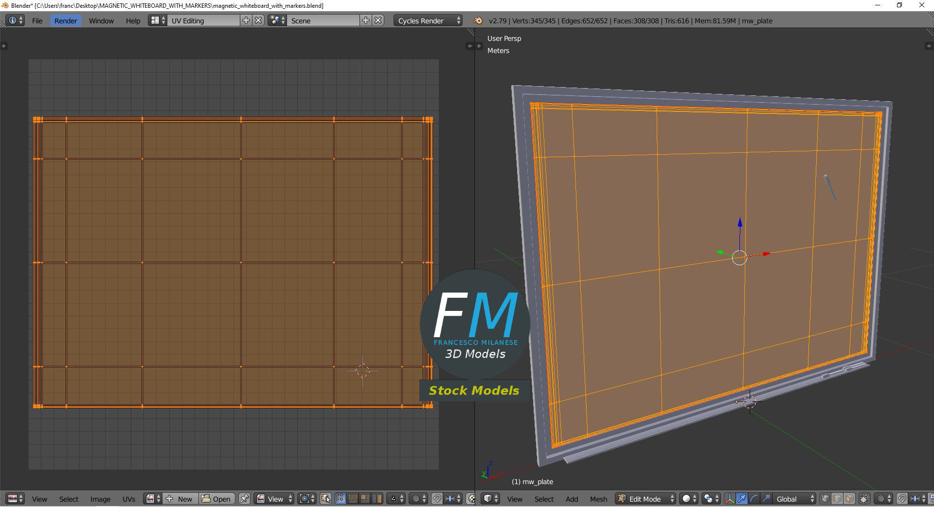 Magnetic whiteboard with markers 3D model_10