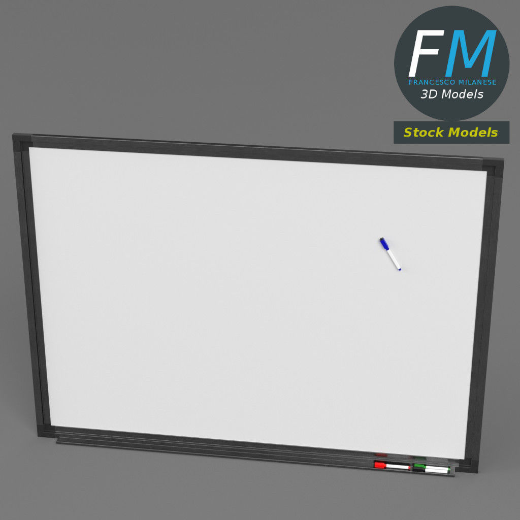 Magnetic whiteboard with markers 3D model_2