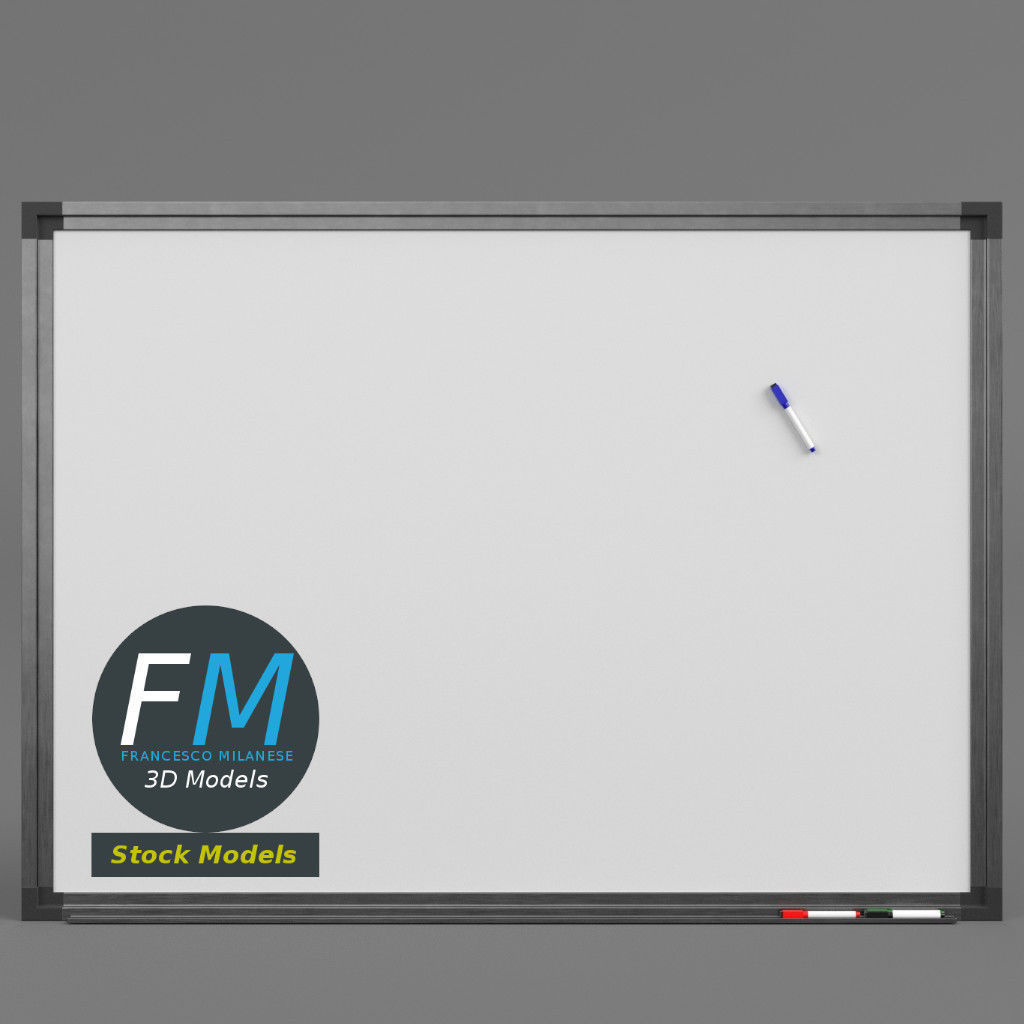 Magnetic whiteboard with markers 3D model_3