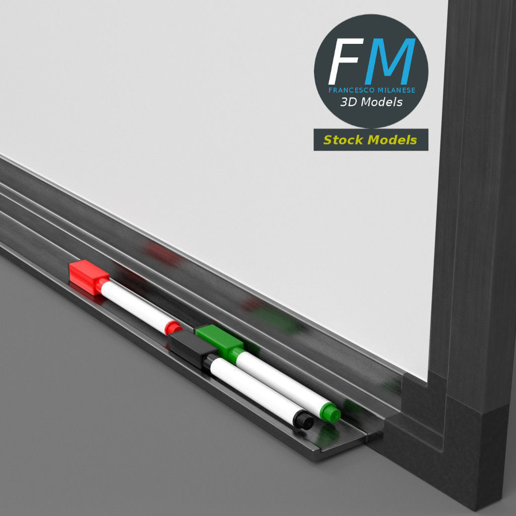 Magnetic whiteboard with markers 3D model_15