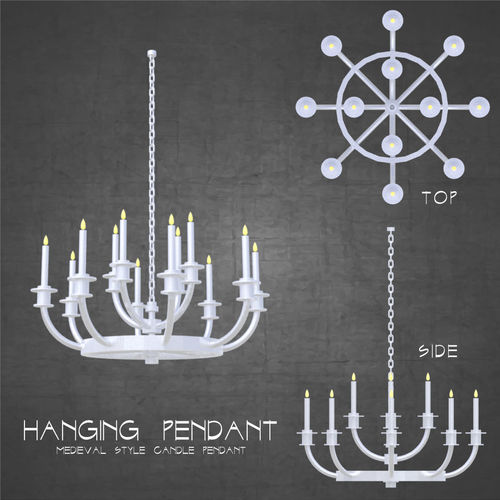 Ceiling hung medieval candle pendant chandelier light fixture  Low-poly 3D model